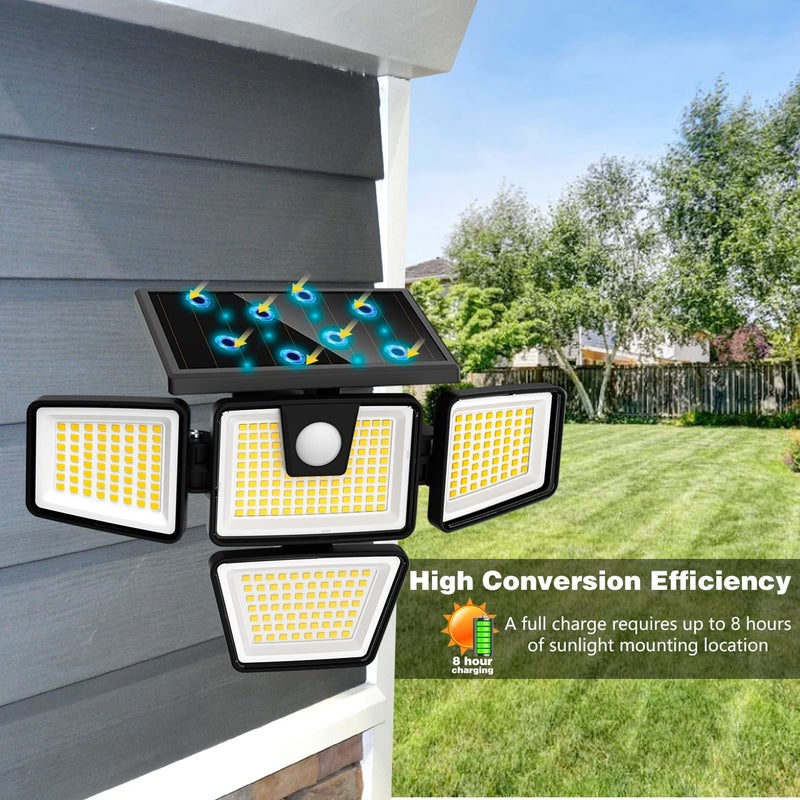 AmeriTop Solar Lights Outdoor, 2 Pack LED High Brightness Cordless Solar Motion Sensor Lights; 4 Adjustable Heads, 320° Wide Angle Illumination, IP65 Waterproof, Security LED Wall Light(Daylight) - Image 5